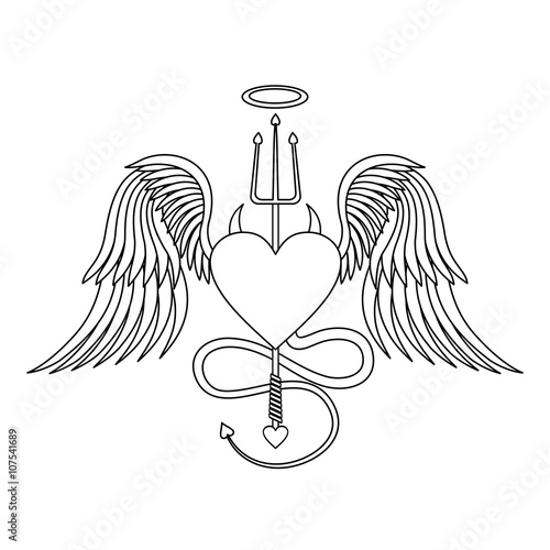 Heart with wings and horns. Vector illustration
