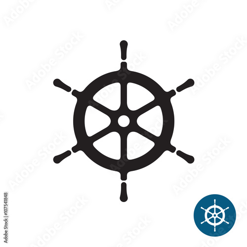 Ship helm black silhouette icon. Yacht boat rudder. Isolated on