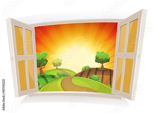 Open Window On A Summer Rural Landscape
