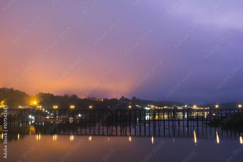 Complex Sky Colour in the Morning, Mon Bridge, Kanchanaburi Province, Thailand