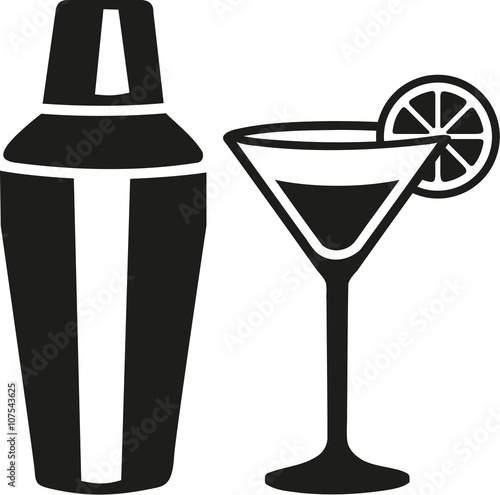 Cocktail martini glass with shaker