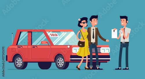 man and woman buying a car