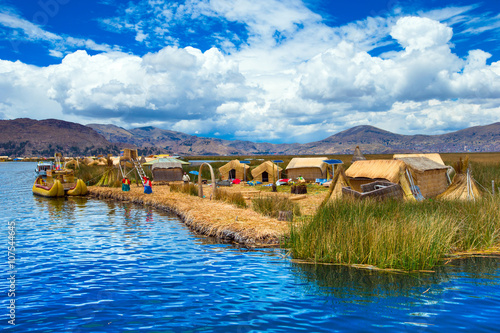 Totora boat on the Titicaca lake near Puno, Peru