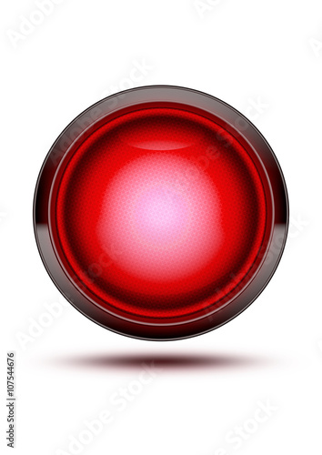 Red traffic stop light glowing isolated on white with shadow.