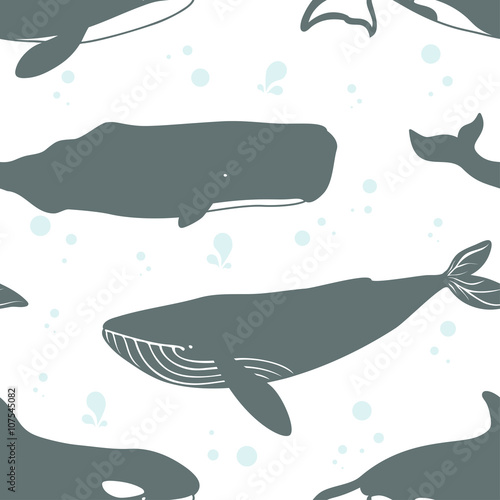 Seamless pattern with cute whales.