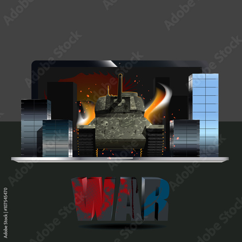 The tank battle on the laptop