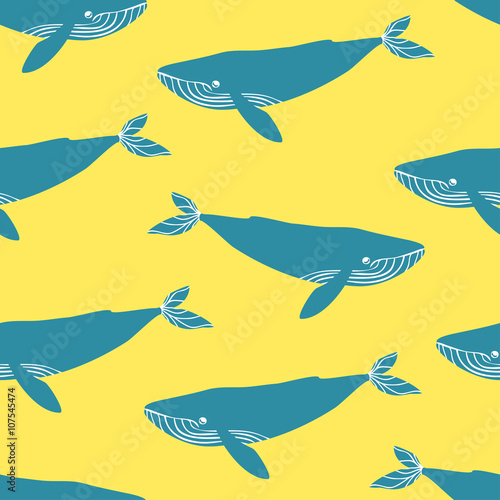 Fototapeta Naklejka Na Ścianę i Meble -  Seamless pattern with blue whales.