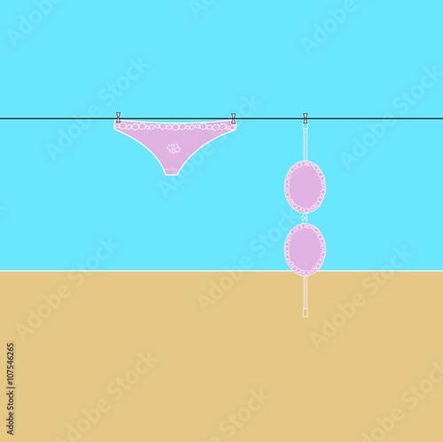 Vector : bikini Hanging on a clothesline in the Beach
