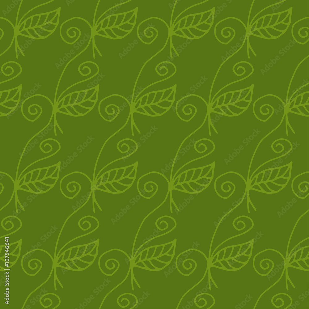Seamless pattern of curved flowers and leaves. Vector illustrati