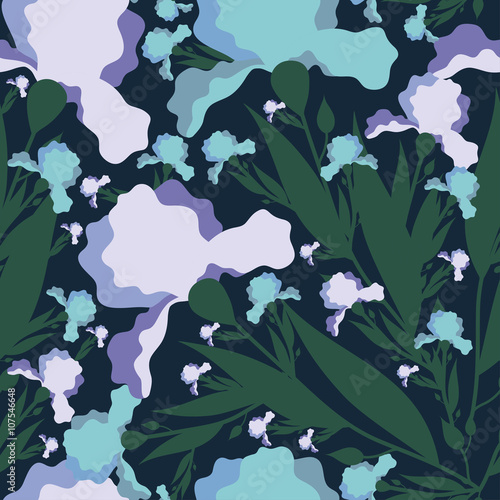 Seamless vector pattern with iris flower.Colorful textile texture