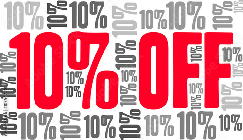 Ten Percent Off word cloud on a white background. 
