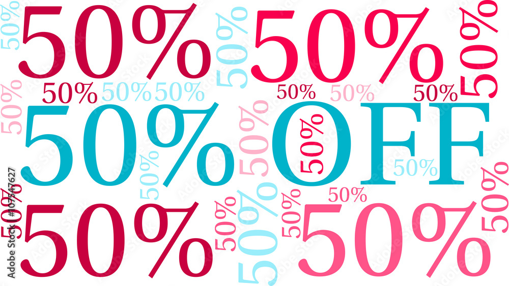 50% Off - Fifty Percent Off word cloud on a white background. 