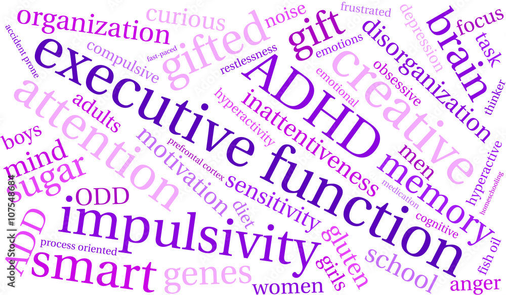 Executive Function word cloud on a white background. Executive Function word cloud on a white background.