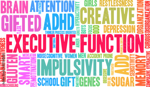 Executive Function word cloud on a white background. 