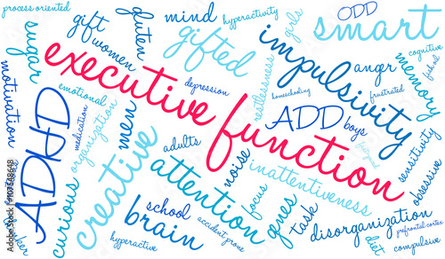 Executive Function word cloud on a white background. 