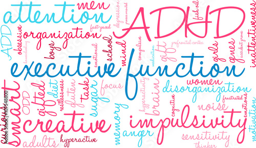 Executive Function word cloud on a white background. 