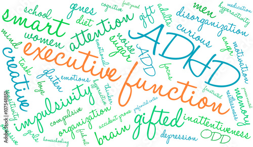 Executive Function word cloud on a white background. 