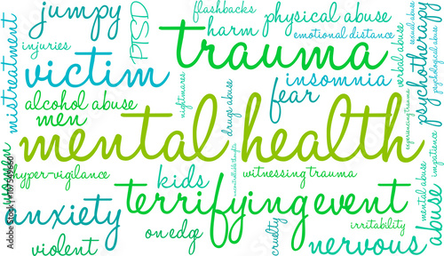 Mental Health word cloud on a white background. 