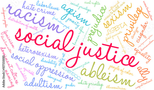 Social Justice word cloud on a white background.