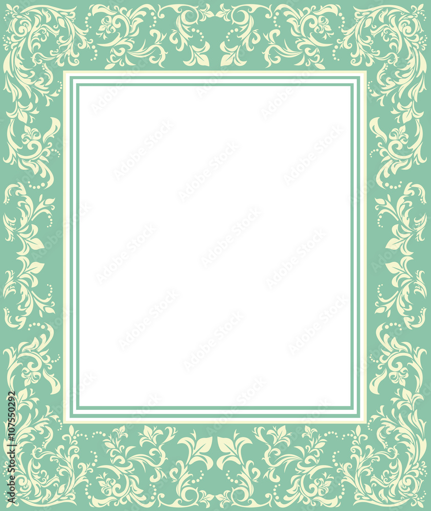 Green frame with vintage ornament