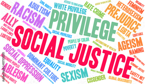 Social Justice word cloud on a white background.