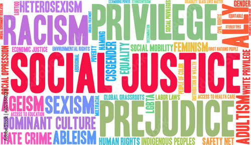 Social Justice word cloud on a white background.