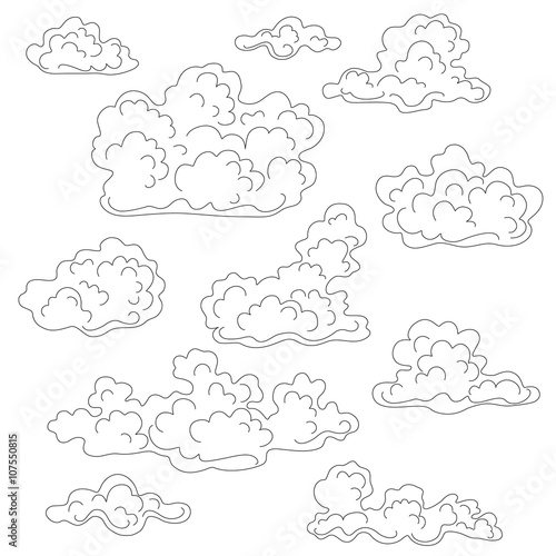 Cumulus Clouds Outline Set.