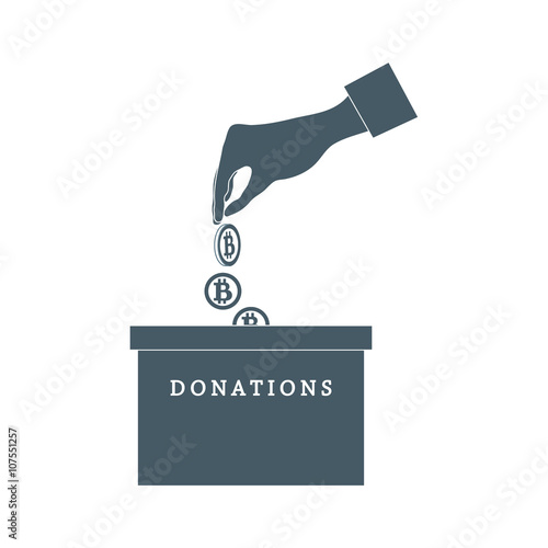 Stylized icon calling to make a donation. Hand pouring the bitco