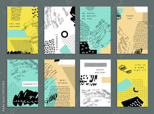 Hand drawn collection of artistic cards and  invitations 
