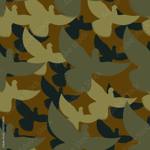 Military camouflage Pigeons. Birds Protective seamless pattern.