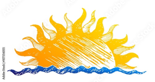 Sun dawn drawing in the sea.
