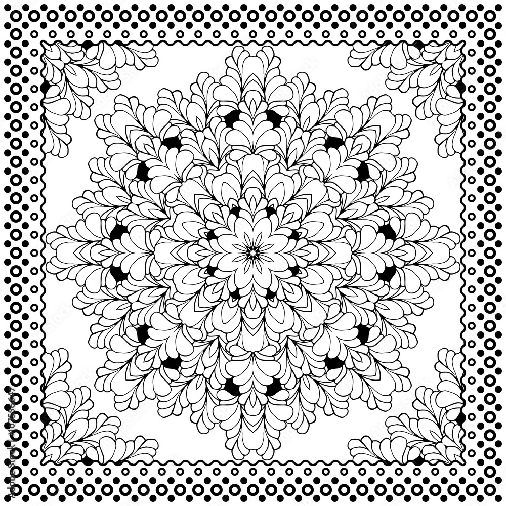Fototapeta premium Black Bandana Print design. Fabric pattern for silk scarf.