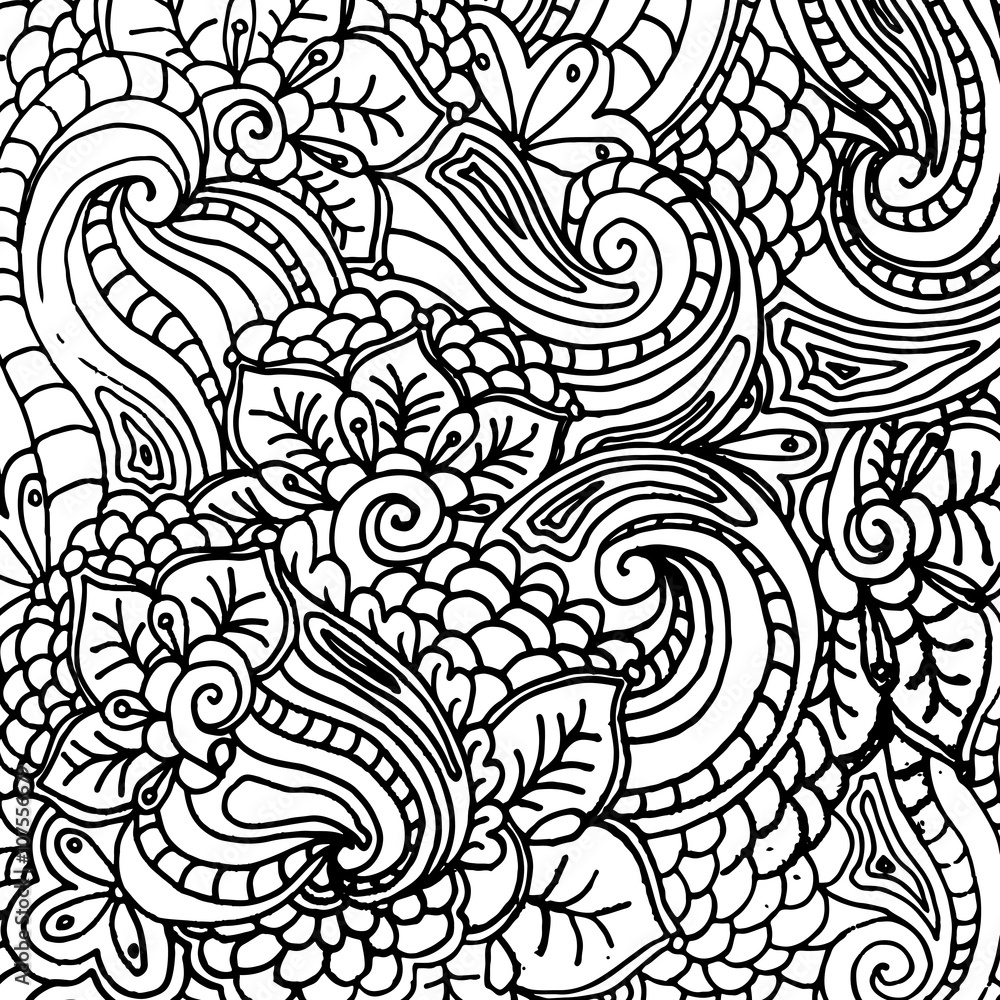 Fototapeta premium Vector abstract fantasy pattern for coloring book for adults page design, freehand ornament. Textile print. 