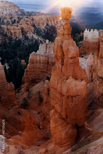 Sun's first rays on Thor's Hammer in Bryce National Park