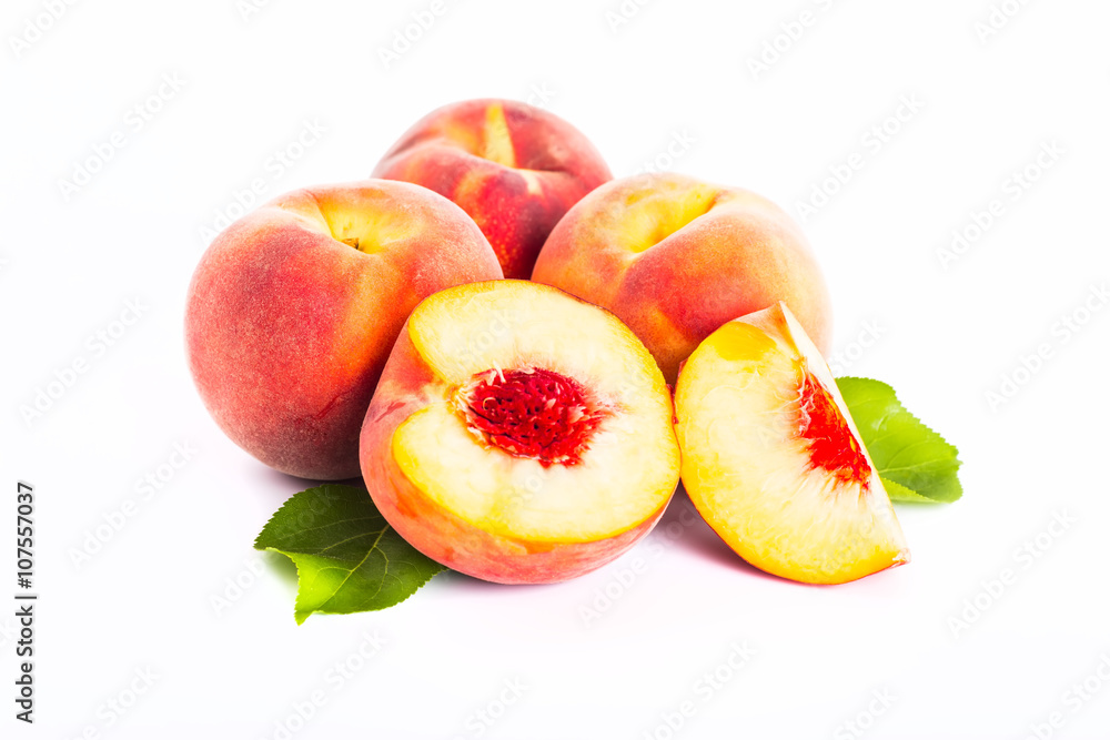 Peach. Fruit with slice isolated on white background Peach. Fruit with slice isolated on white background