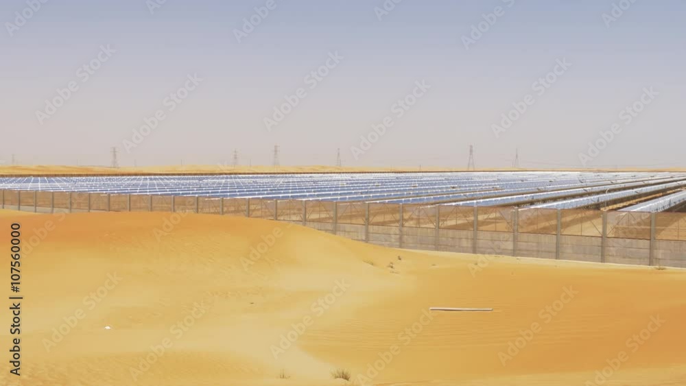 day time solar power desert station panorama 4k uae
