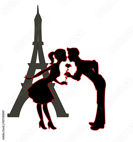 Lovers silhouettes vector in Paris, Silhouettes di innamorati vettoriali a Parigi