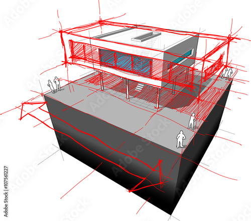 diagram of a possible  modern house redesign – making the house larger to the left and right side