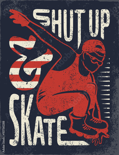 Vintage denim wear tee print vector design. Quotes about rollerblading