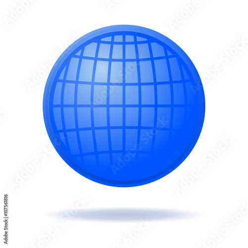 Globe symbol. Blue globe sign icon isolated on white background. World symbol. Globe sign. Icon globe planet. Blue Earth logo template. Vector illustration