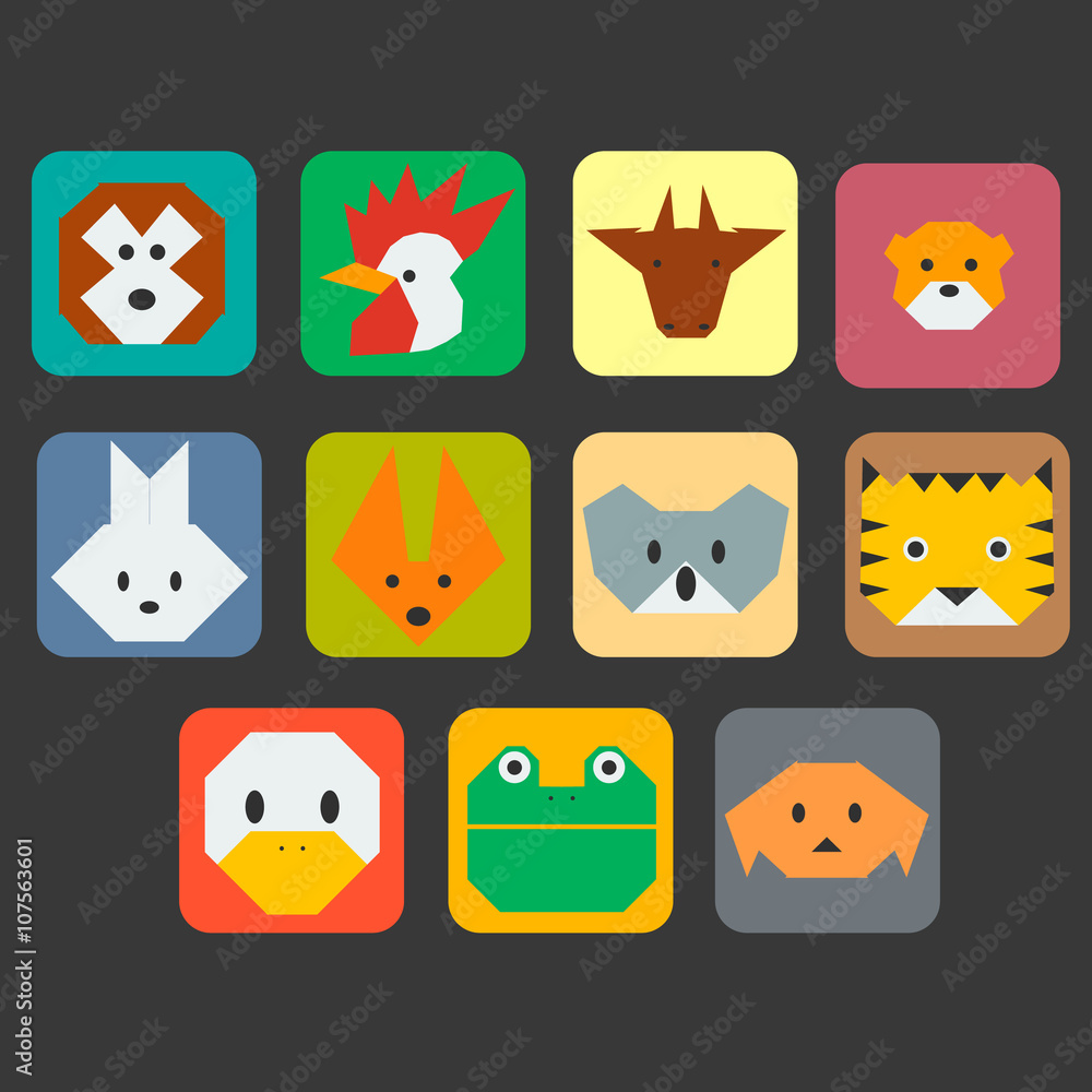 Cute animals faces simple icon set Cute animals faces simple icon set