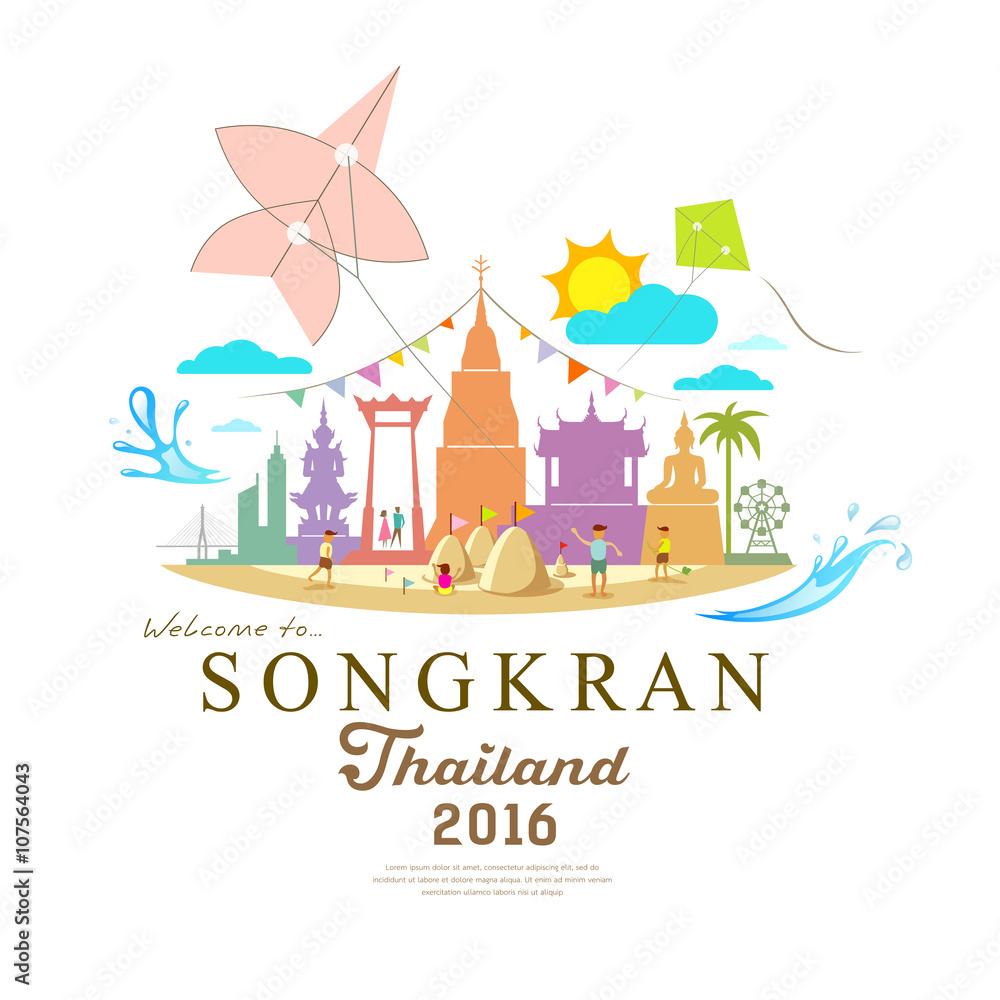 Obraz premium Songkran Festival Period of April, in the summer of Thailand with water vector illustration