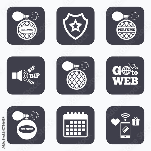 Perfume bottle icons. Glamour fragrance signs.