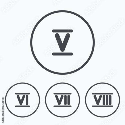 Roman numeral icons. Number five, six, seven.