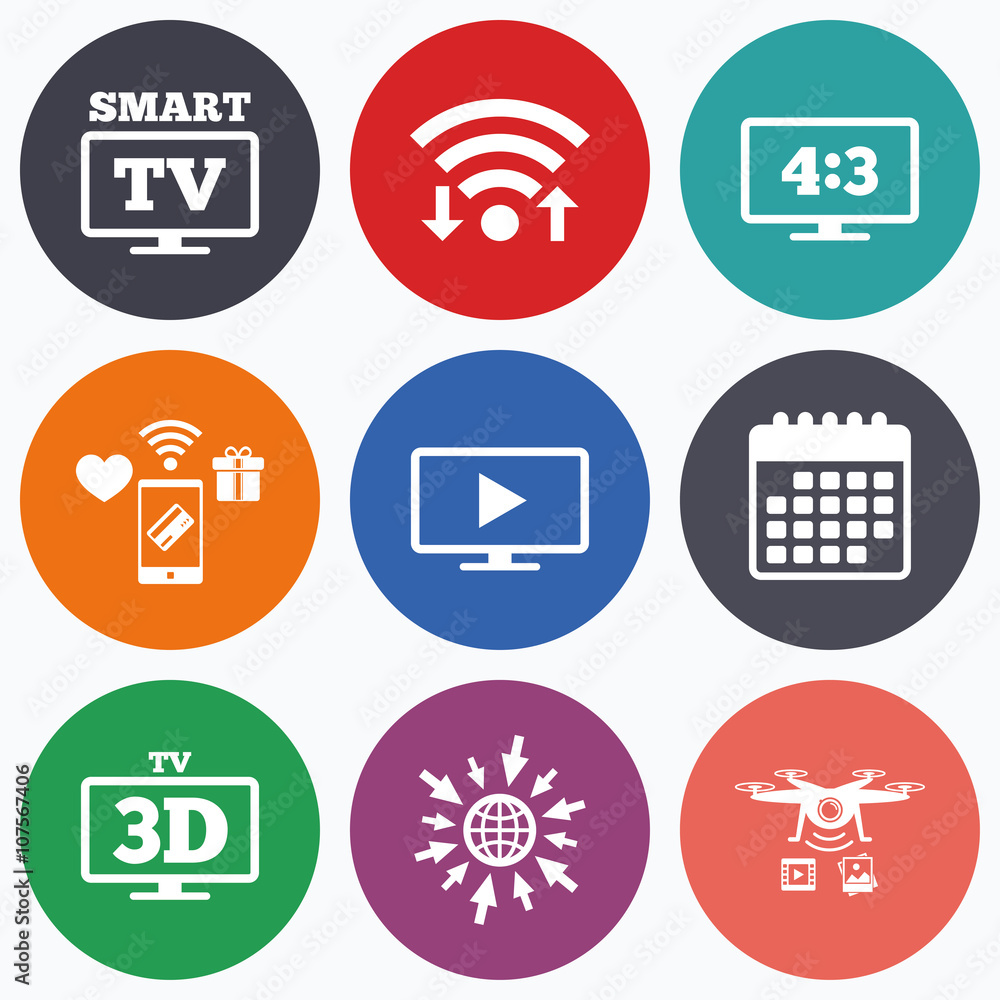 Smart TV mode icon. 3D Television symbol. Smart TV mode icon. 3D Television symbol.