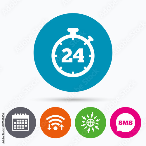 24 hours Timer sign icon. Stopwatch symbol.