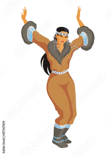 the Chukchi girl in a national suit dances