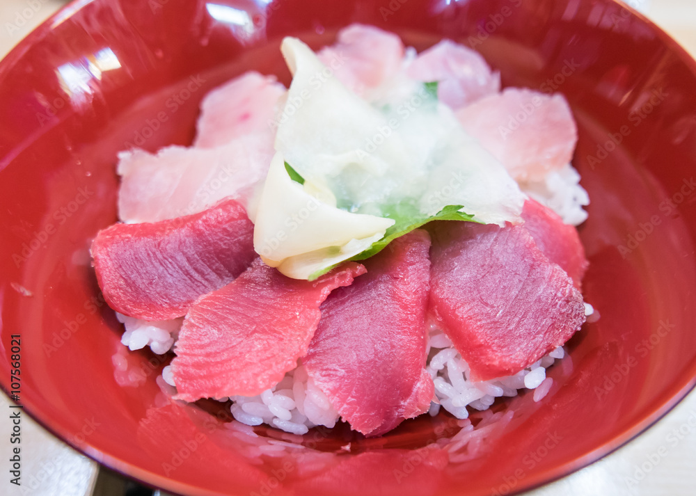 Japanese food- Salmon and negitoro tuna on rice Japanese food- Salmon and negitoro tuna on rice