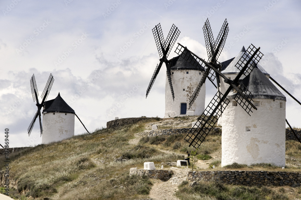 Don Quixote windmills at Consuegra Spain - obrazy, fototapety, plakaty 
