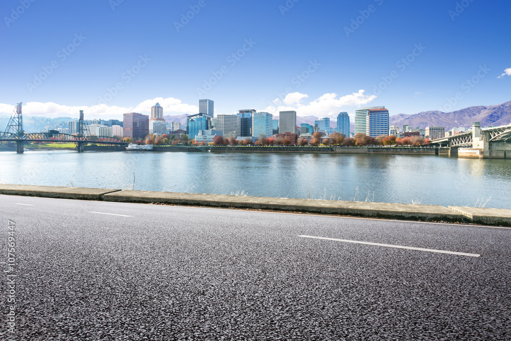 road,water,cityscape and skyline in portland